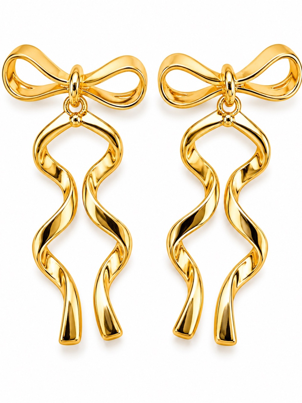 NEW Gold Tone Bow Ribbon‎ Drop Earrings Coquette Statement Dangle Earrings
